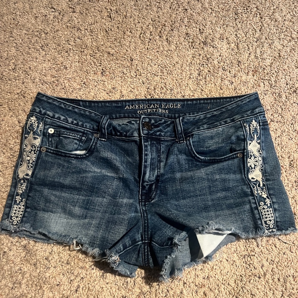 American Eagle Outfitters Blue Distressed Jean Shorts